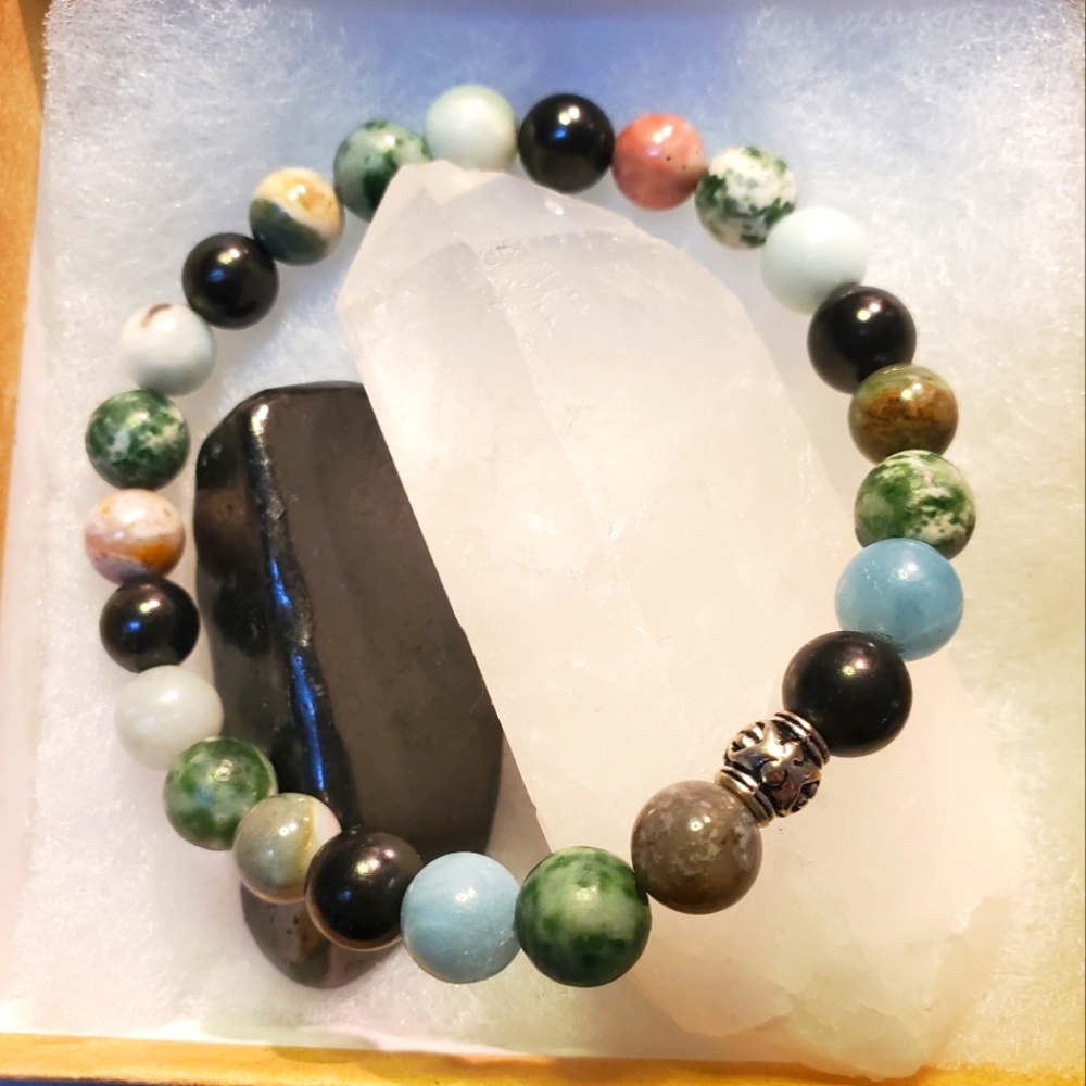 Earth Empath Geopath Set 8mm Beaded Crystal Bracelet Quartz Shungite Cry…